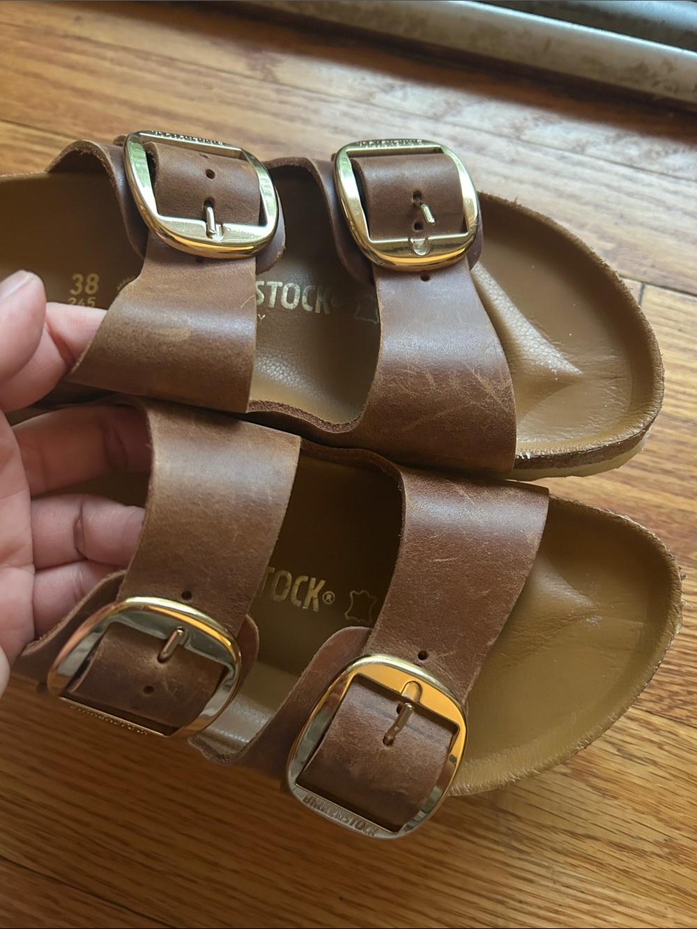 Birkenstock Arizona Big Buckle Cognac Oiled Leather Sandals Size 38 US 7 Narrow - Picture 3 of 13